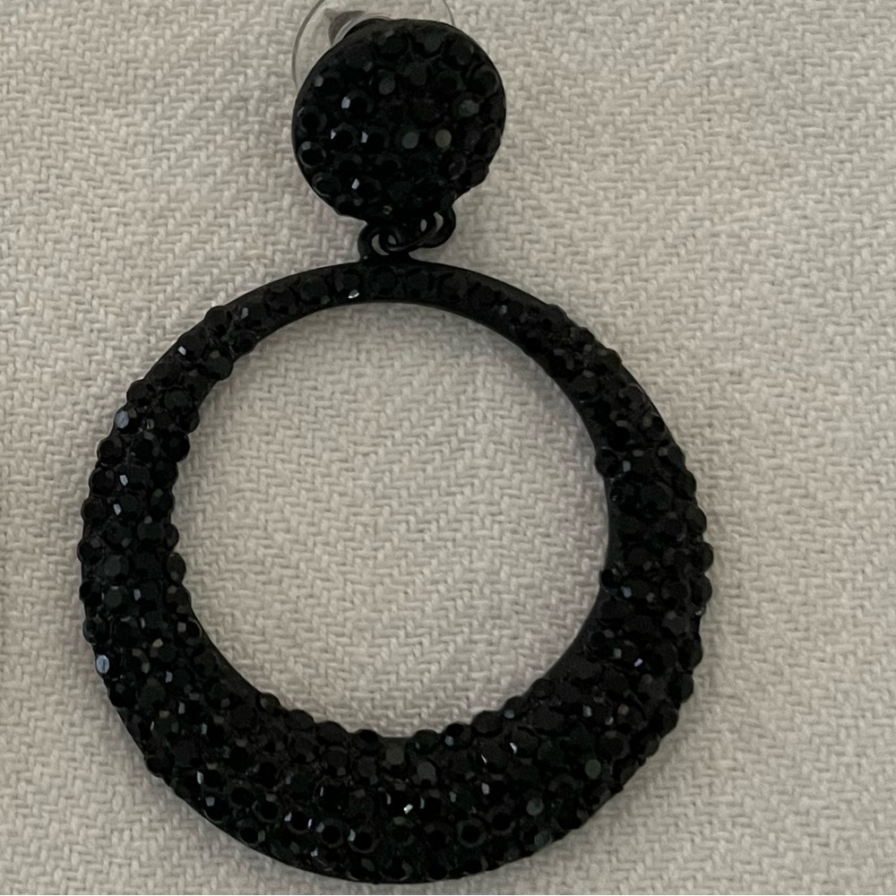 White House Black Market Black Beaded Hoop Earrings - Picture 2 of 4